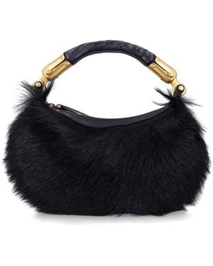 Balmain Genuine Fur Handbag With Leather Handle - Blue