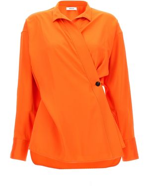 Ferragamo Asymmetric Mandarin Wrap Top - Orange