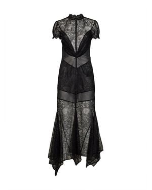The Attico Lace Asymmetric Maxi Dress - Black