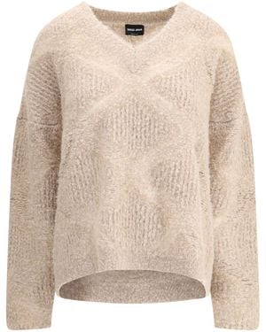 Giorgio Armani V-Neck Cashmere And Alpaca Blend Sweater - Natural