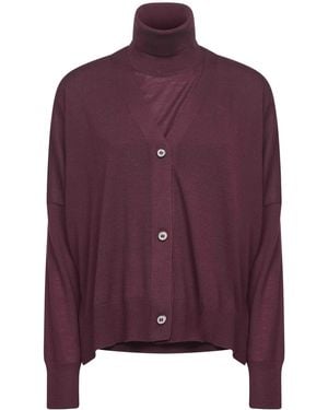 Blanca Vita Burgundy Virgin Wool Knit Twin Set - Purple