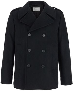 Saint Laurent Double-Breasted Coat With Wide Notched Revers - Black