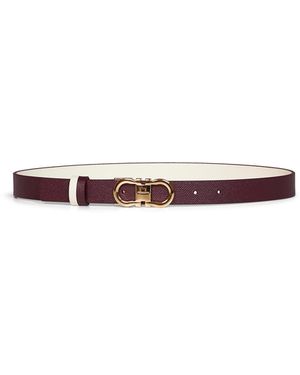 Ferragamo Plum And Mascarpone Cream Reversible Gancini Belt - White