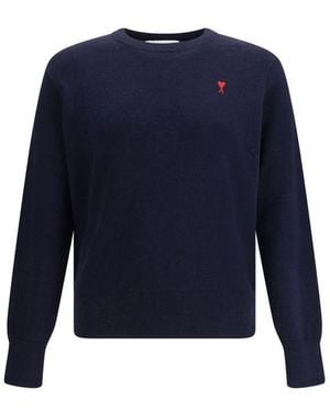 Ami Paris Merino Wool Sweatshirt Clothing - Blue
