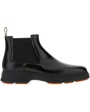 Santoni Leather Easy Nova Ankle Boots - Black
