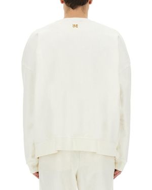 Palm Angels Burning Monogram Print Sweatshirt Cotton Sweatshirts - White