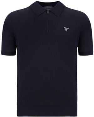 Prada Polo Shirt Virgin Wool Fleece (Ovis Aries) - Blue
