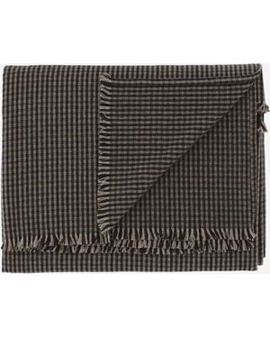 Saint Laurent Vichy Pattern Wool Blend Twill Scarf - Black