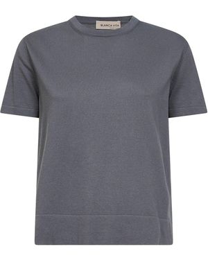 Blanca Vita Plain Stitch Knit Cotton T-Shirt - Grey