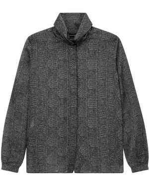 Emporio Armani Checked Satin Shirt With Structured Collar - Gray