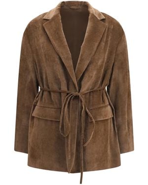 Brunello Cucinelli Cashmere-Blend Jacket With Drawstrings Viscose; Kashmir/Capra Hircus - Brown