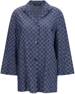 Gucci Gg Jacquard Cotton Jacket - Blue