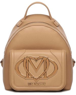 Love Moschino Backpack With Large Logo - Natural