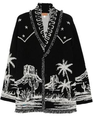 Alanui Cardigan En Maille Intarsia À Franges - Black