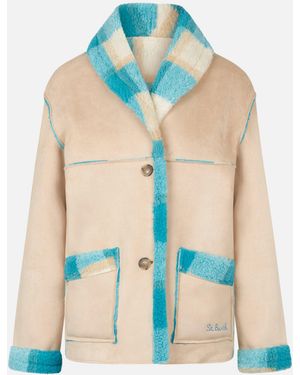 MC2 Saint Barth Dorys Reversible Shearling-Effect Jacket With Tartan Print Coat - Blue