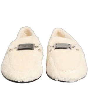 Dolce & Gabbana Fur Shearling Dress Loafers Shoes Cotton - Natural