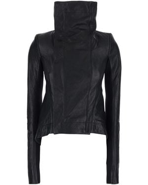 Rick Owens Naska Biker Jacket With Oversized Funnel Neck And Double-Breasted Closure - Black
