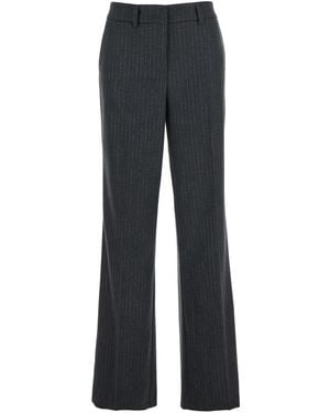 Le Plain Trousers With Belt Loops And All-Over Striped Motif - Grey