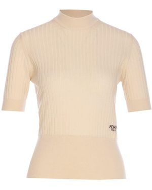 Fendi Roma Short Sleeves Jumper - Natural