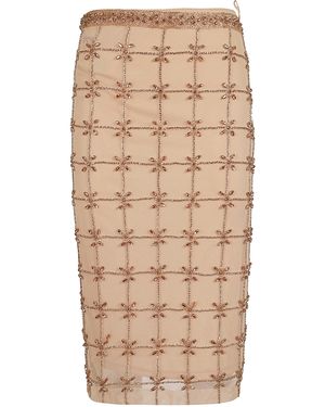 Pinko Elegant Midi Skirt With Geometric Embroidery - Natural