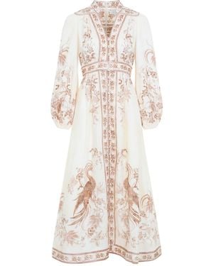 Zimmermann Indra Plunge Midi Dress - Natural