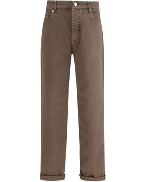 Brunello Cucinelli Jeans With Turn-Up Hem Cotton; Elastane - Grey