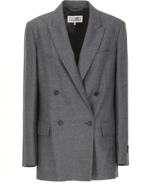 MM6 by Maison Martin Margiela Wool Double-Breasted Blazer - Gray