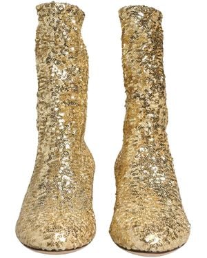 Dolce & Gabbana Sequined Short Boots Stretch Shoes Elastane Nylon Polyester - Metallic