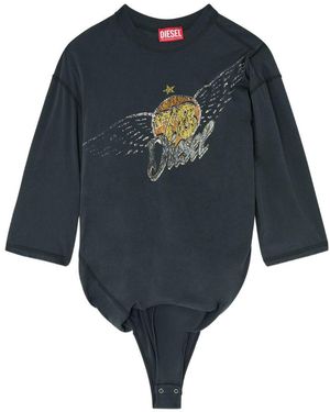 DIESEL Distorted Graphic Cotton Jersey Bodysuit - Blue