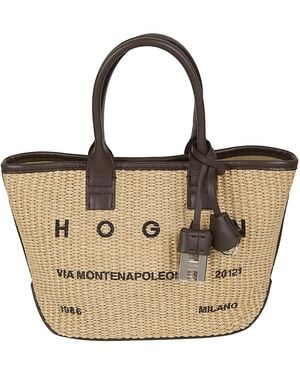Hogan Address Shopping Mini Tess. Rafia Tex Calfskin Borsa - Natural
