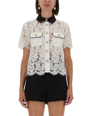 Self-Portrait Lace Top With Collar - White