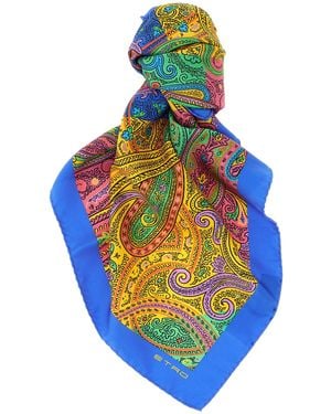 Etro Floral Paisley Scarf Silk Scarves, Foulards - Blue