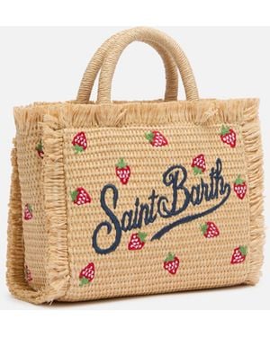 MC2 Saint Barth Mini Vanity Straw Effect Bag With Strawberry Patch Applied - Natural