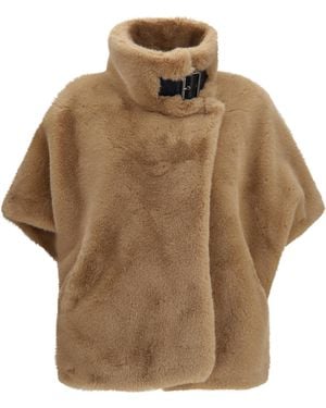 Pinko Faux Fur Jacket With Buckle Polyester - Natural