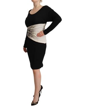 Roberto Cavalli Elegant Sheath Long Sleeve Boat Neck Dress - Black