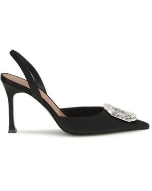 AMINA MUADDI Camelia Satin Slingback Court Shoes - Black