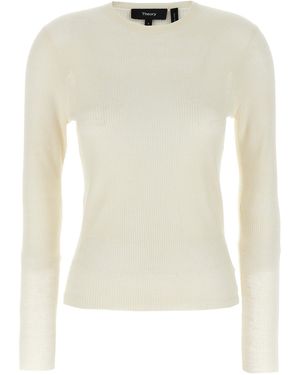 Theory Ribbed Viscose Linen Blend Sweater - Natural