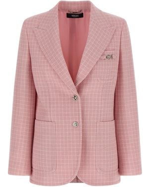 Versace Blazer Check Virgin Wool Nylon Blazer, Suits - Pink