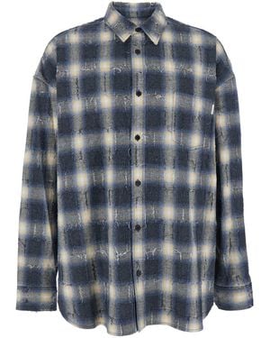 Juun.J Needle Damaged Check Loose Fit Shirts - Blue
