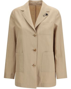 Lardini Single-Breasted Wool And Cotton Jacket Ovis Aries; Blazers & Vests - Natural