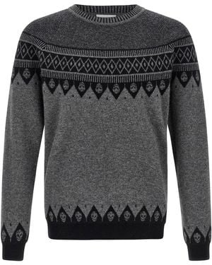 McQueen Skull Jacquard Wool Sweater — Charcoal - Gray