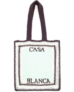 CASABLANCA Crochet Bag With Logo Cotton Handbags - White