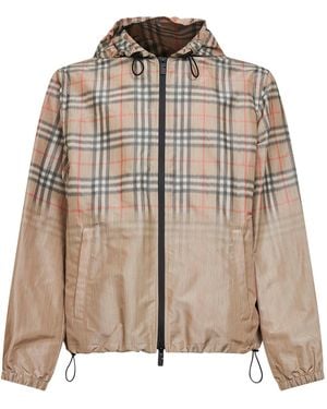 Burberry Sand Gradient Check Hooded Jacket Viscose Bomber - Natural