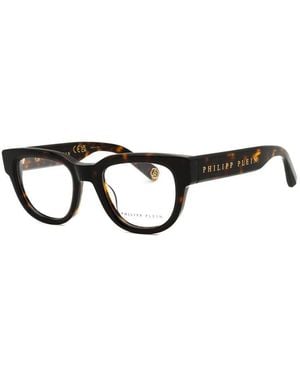 Philipp Plein Eyeglasses Square Full Rim, Shiny Havana Frame And Clear Demo Lenses Lens Vpp146M0722 - Black