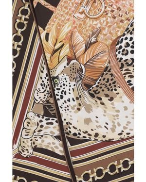 Ferragamo Silk Scarf Leopard Print - Brown