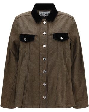 Ganni Neppy Denim Overshirt Cotton; Elastane; True Hemp Shirt - Brown