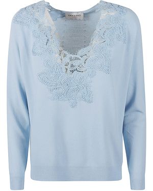 Ermanno Scervino Striped Lace V-Neck Short Sleeve Top Sweater