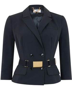 Elisabetta Franchi Jacket, Stretch Fabric With Belt, Polyamide - Blue