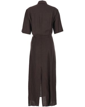 Tela Long Dress With Classic Collar And Waist Belt - Brown