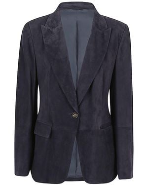 Brunello Cucinelli Night Sky Suede Single Button Jacket Clothing - Blue